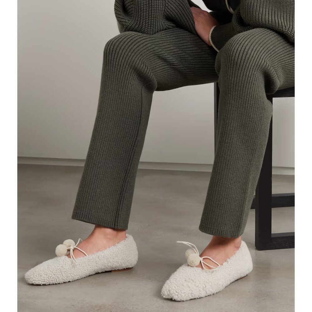 Sleeper Lulu Shearling Ballet Flats in Cream - Picture 2 of 7